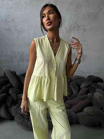 Женский стильный повседневный костюм из натуральной ткани-коттона. Лимонный, 50/52 Одесса