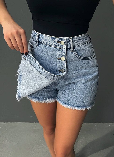 Шорты-юбка женские Vanver 218-239 на запах с пуговицами стрейчевые голубые, голубой, 28, 28, 77 см, 100 см Киев - изображение 11