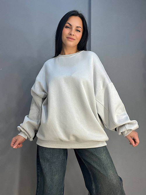 Свитшот женский DAVRAS 6001 удлиненный оверсайз надпись на спине PERFECT утепленный на флисе one size светло серый, светло-серый, one size Киев - изображение 8