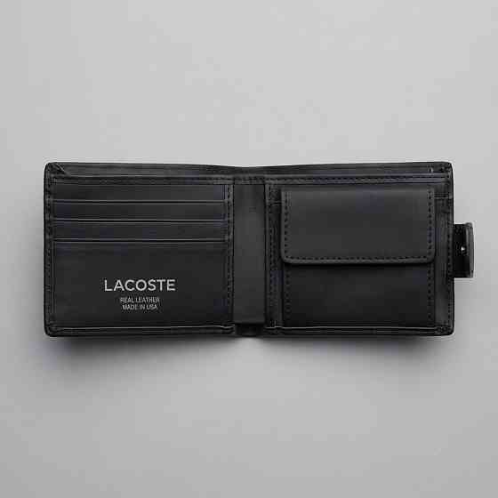 Кожаное мужское портмоне на кнопке Lacoste (1724-1) Киев