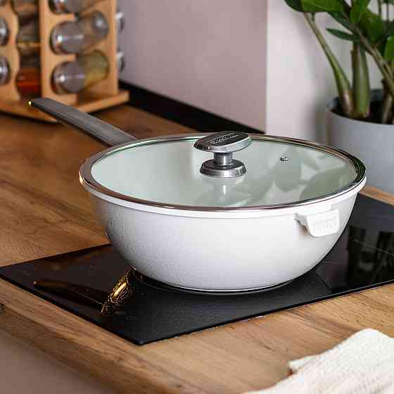 Сковорода 30 см з керамічним покриттям, 5.6 л, біла Київ