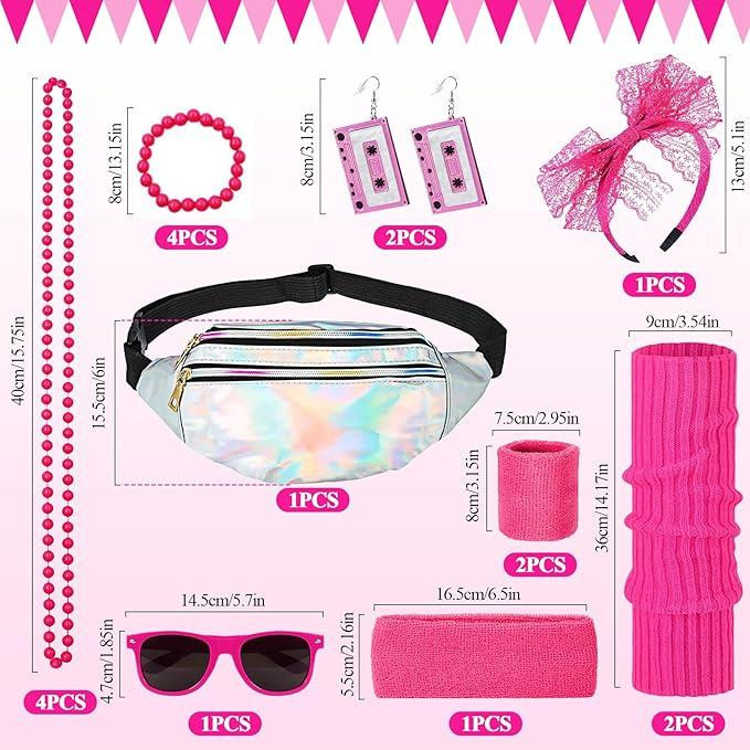 Набор розовых аксессуаров в стиле 80 обруч серьги бусы браслеты бананка гетры очки комплект для ретро образа Киев - изображение 2