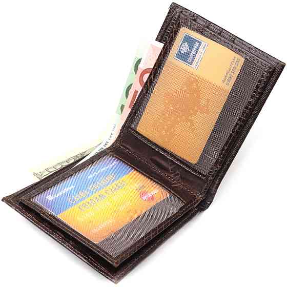 Лакированный кошелек для мужчин в два сложения из натуральной фактурной кожи CANPELLINI 21585 Коричневый Киев