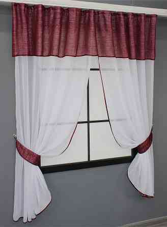 Кухонный комплект VR-Textil № 084к шторки с ламбрекеном бордовый с белым 270х170 см (50-754) Киев