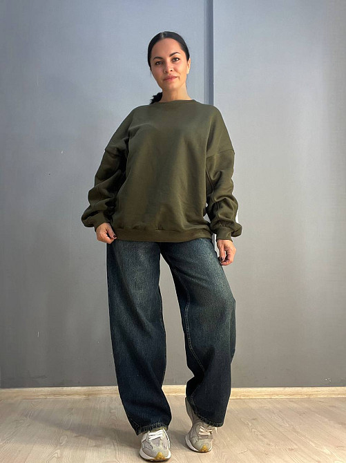 Свитшот женский DAVRAS 6000 оверсайз удлиненный надпись на спине PLEASED утепленный на флисе one size, зеленый, one size Киев - изображение 7