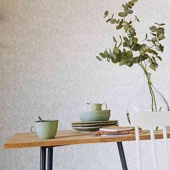 Шпалери вінілові на флізелін Caselio Mystery 0.53х10 м яскраві листя дубок білі на зеленому перламутрі Київ