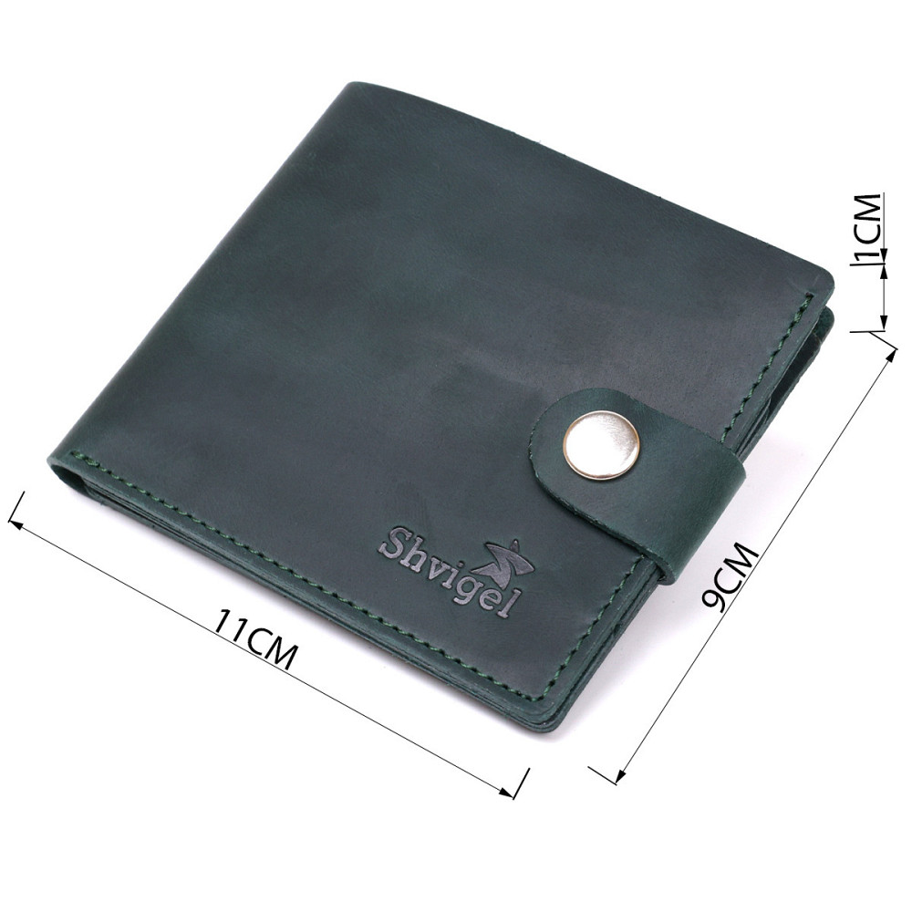 Винтажное кожаное портмоне Shvigel 16435 Зеленый Киев - изображение 8