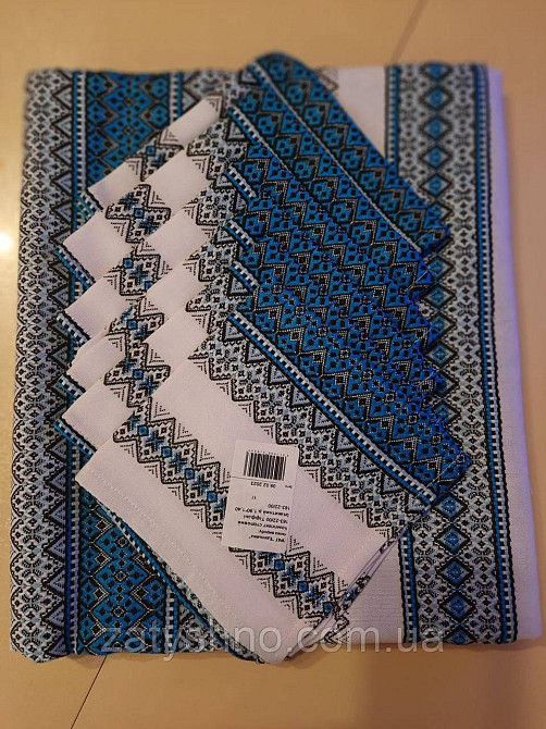 Вышитая скатерть синяя с салфетками Киев - изображение 4
