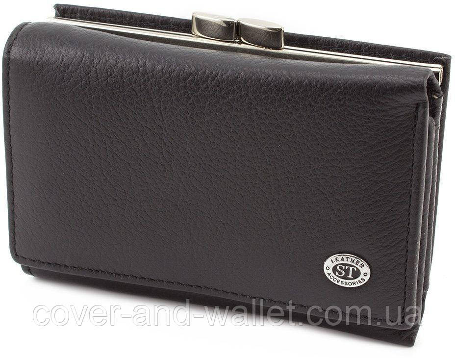 Шкіряний жіночий гаманець невеликого розміру з монетницею ST 617 чорний Київ - фото 1
