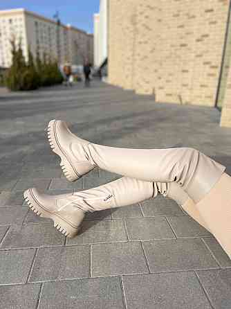 Ботфорти жіночі 1202 капучіно шкіра натуральна зима євро-хутро висота 56см обхват гомілки 34-36 Коломия