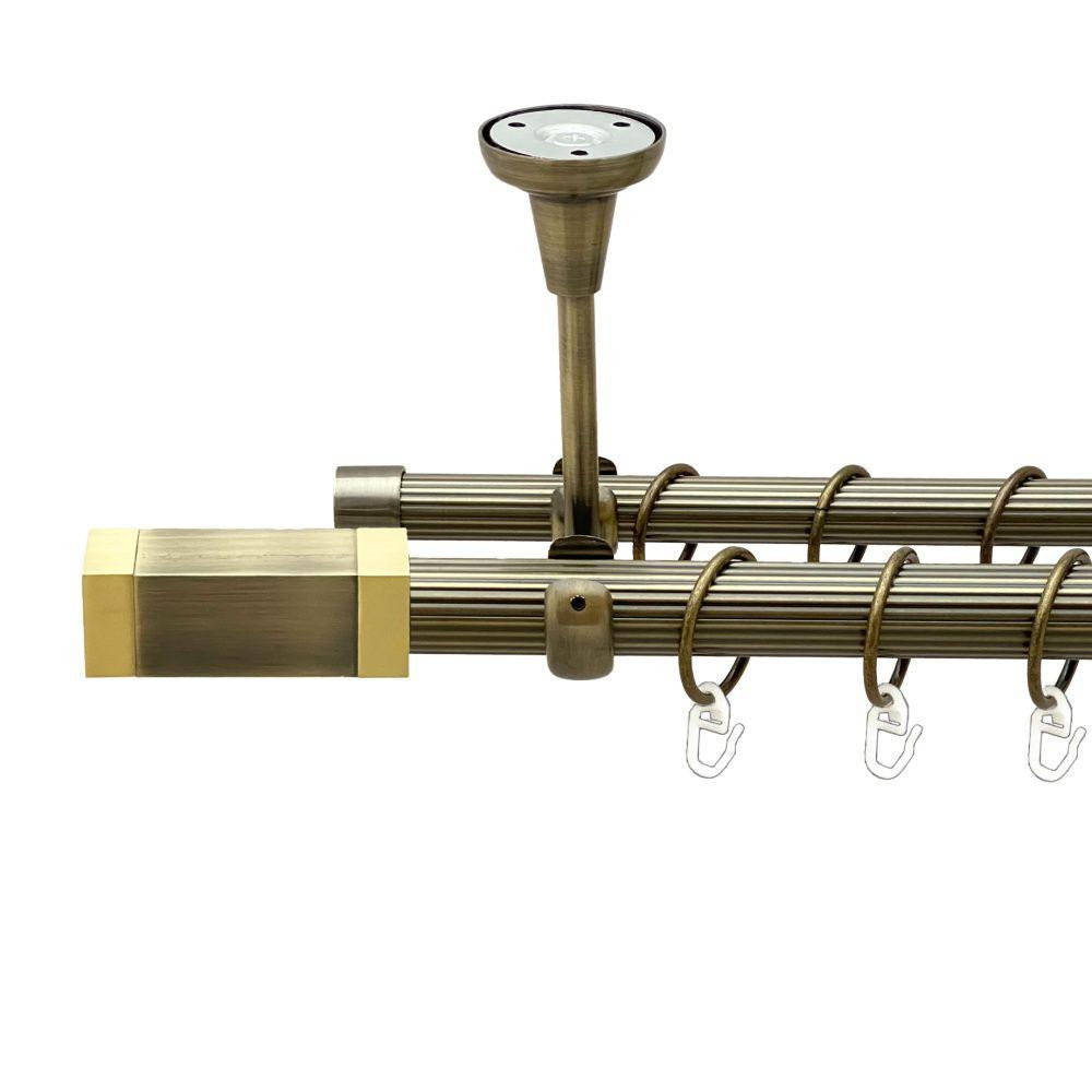 Карниз Orvit Квадро металевий дворядний відкритий до стелі рифлена труба кільце металеве Антик 25\19 мм 160 см (00-00018861) Львів - фото 1