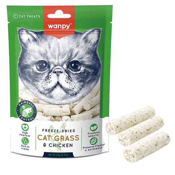 Wanpy Cat Grass & Chicken ВАНПИ КОШАЧЬЯ ТРАВА С КУРИЦЕЙ сублимированное лакомство для котов Киев
