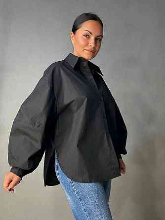 Сорочка жіноча Lan Lan 7503 оверсайз широка довга з пишним рукавом, чорний, one size Київ