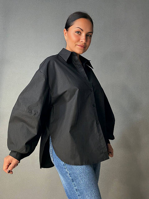 Сорочка жіноча Lan Lan 7503 оверсайз широка довга з пишним рукавом, чорний, one size Київ - фото 4