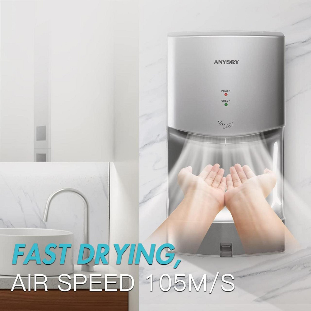 Сушарка для рук anydry 2630TS автоматична електрична настінна 1400-1650W сіра срібна потужна, електросушарка для туалету Київ - фото 7
