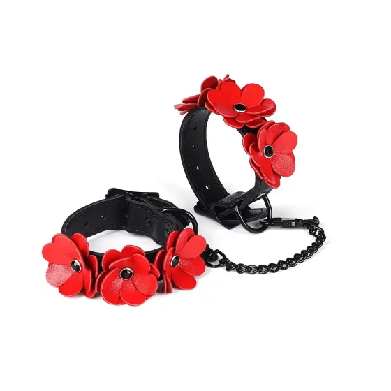 Наручники Liebe Seele Flower Rhythm - Black and Red Leather Flowers Hand Cuffs Львов