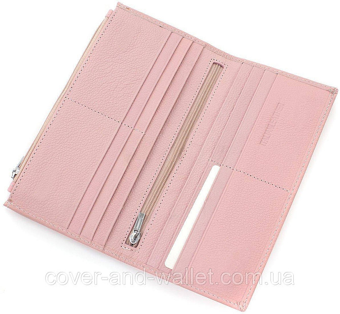 Светло розовый женский тонкий кошелёк на магнитах и ​​молнии ST 006 pink Киев - изображение 4