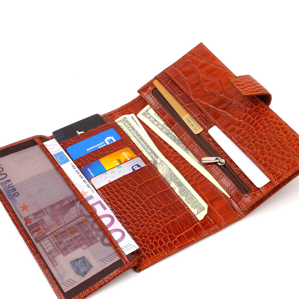 Лакированное вертикальное мужское портмоне из натуральной фактурной кожи с тиснением под крокодила CANPELLINI 21719 Коричневое Киев - изображение 7
