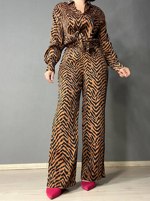 Костюм женский Mix Ray 4375 с брюками палаццо и рубашкой тигровий принт коричневый, коричневый, S Киев - изображение 20
