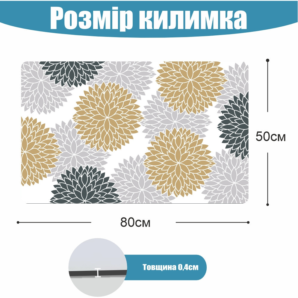 Суперпоглощающий Антискользящий Коврик Aquarius для ванной и кухни 50 х 80 см Серые/Бежевые Цветы Буча - изображение 2