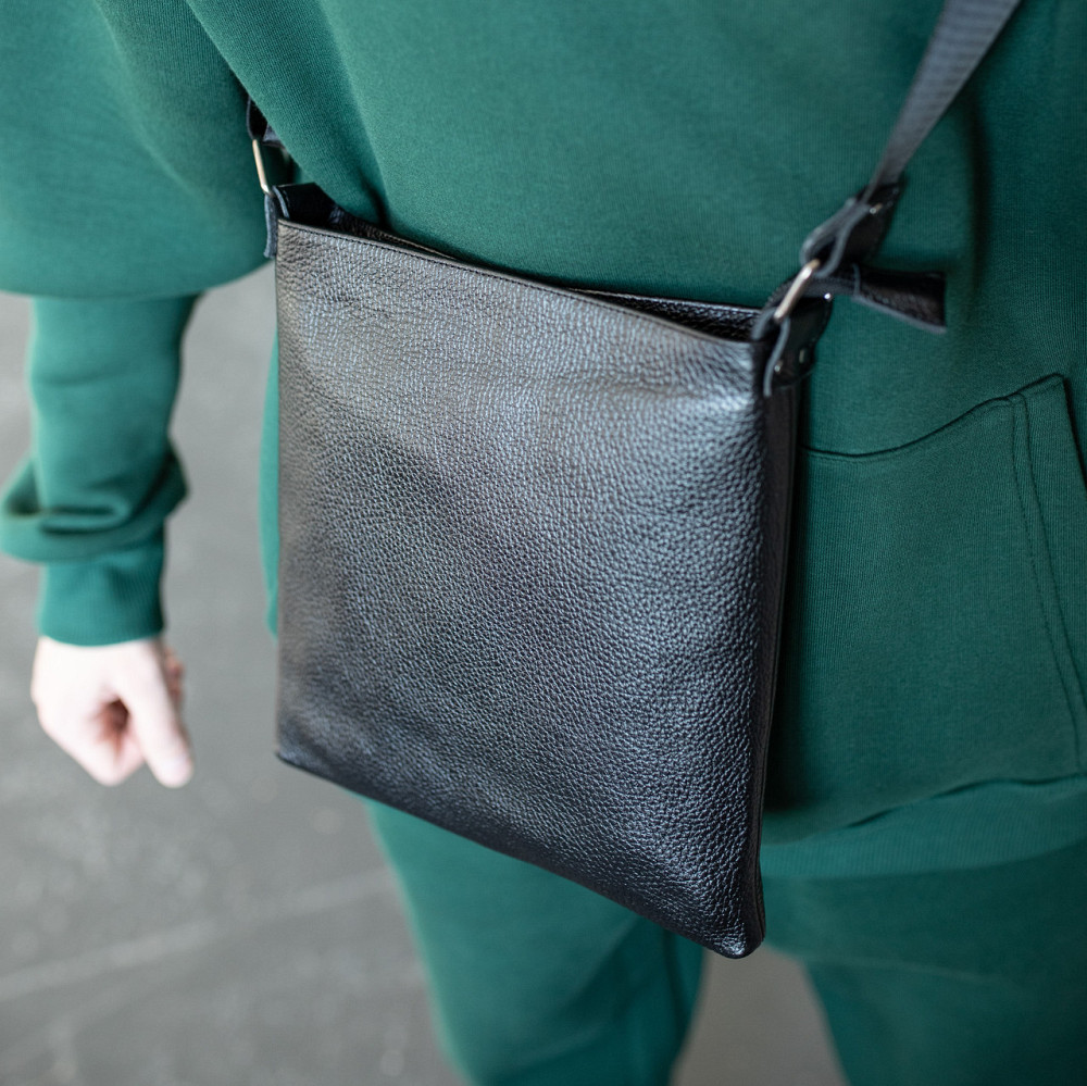 Сумка чоловіча через плече, барсетка з натуральної шкіри містка, чорнаMasterSem Київ - фото 4