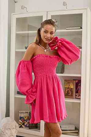 Женское стильное муслиновое легкое платье с рукавами воланами хлопок 100% Малина, 42/46 Одесса