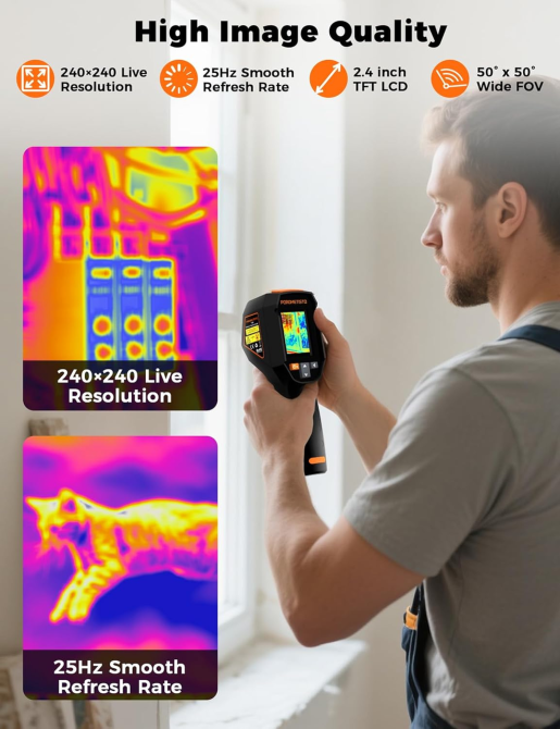 Тепловизор TI01 с ИК-камерой 240×240, лазерным указателем, IP54, диапазон -20°C…550°C, тепловизионная камера для диагностики Киев - изображение 6