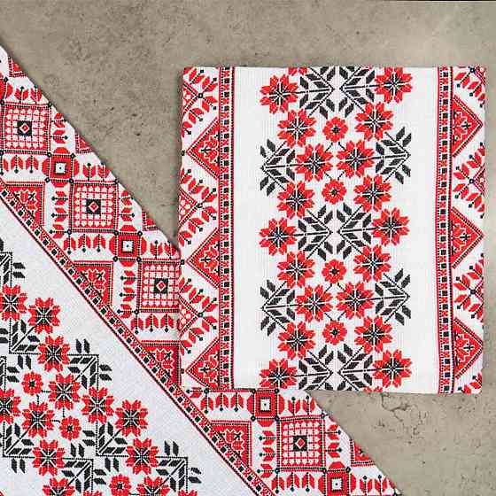 Рушник вафельний з принтом вишивки та червоними квітами GM Textile 35х61см 180г/м2 (Біло-червоний) Суми
