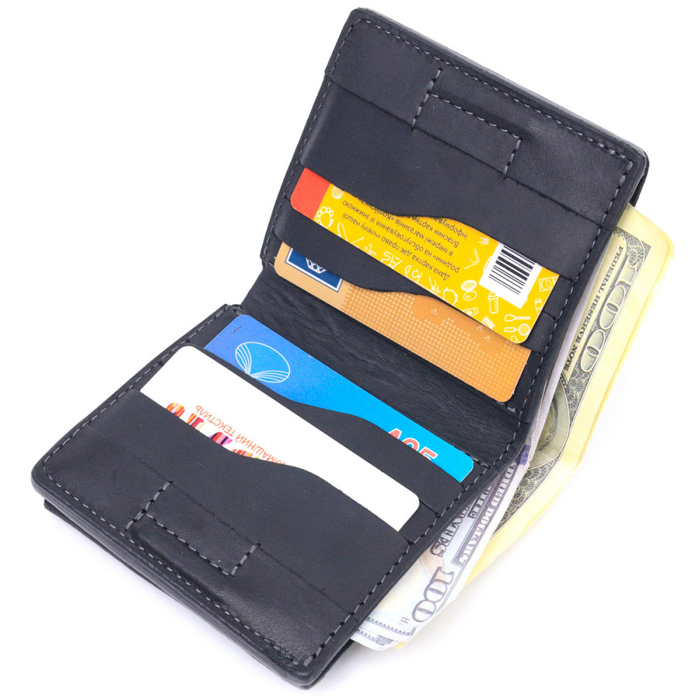 Шкіряний чоловічий гаманець з монетницею Україна GRANDE PELLE 16742 Чорний Київ - фото 4