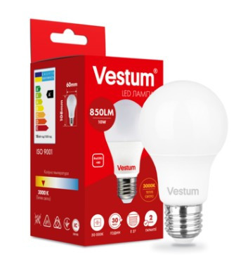 Світлодіодна лампа Vestum A60 10W 3000K 220V E27 1-VS-1106 Днепр - изображение 1