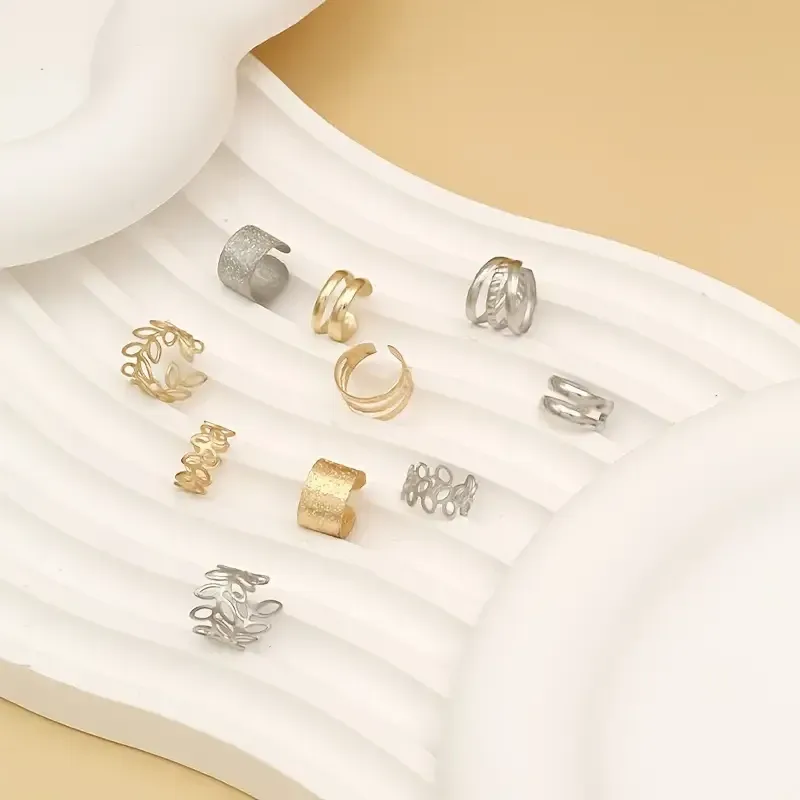 Набор серёжек-кафф 5 шт без прокола серебристого цвета — стильные украшения на ухо Киев - изображение 4