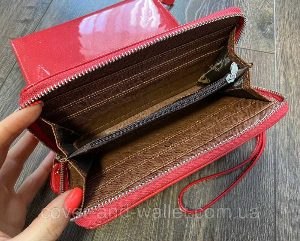 Лаковий жіночий гаманець на блискавці колір кораловий MD Київ - фото 2