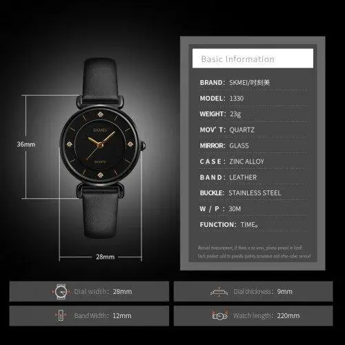 Класичний жіночий годинник Skmei 1330 (Чорний) Вінниця