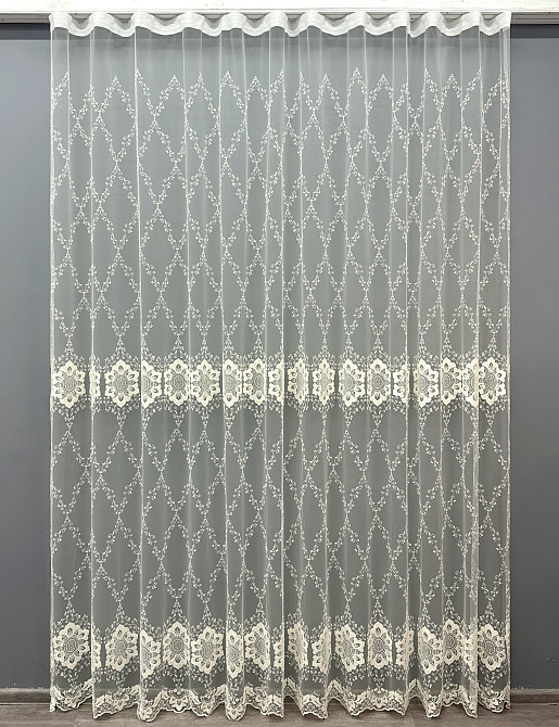 Тюль VR-Textil 1850т Фатин с вышивкой и люрексом Молочный 300х270 см (40-200) Киев - изображение 2
