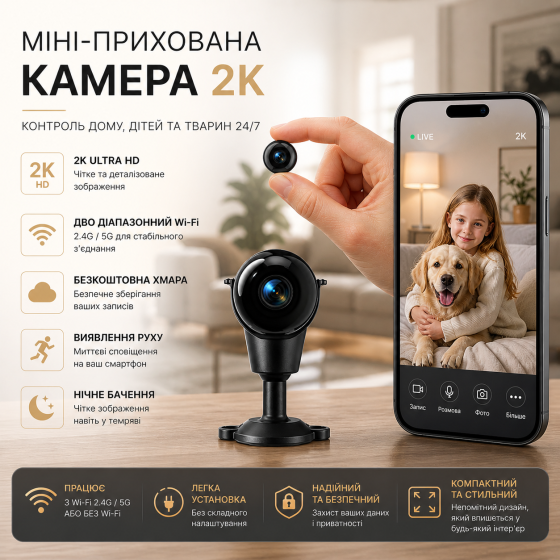 Міні-камера няня JOYTOUR 2K: Дводіапазонний WiFi 2.4/5G, Безкоштовна хмара, Нічне бачення, Датчик руху, Black Київ