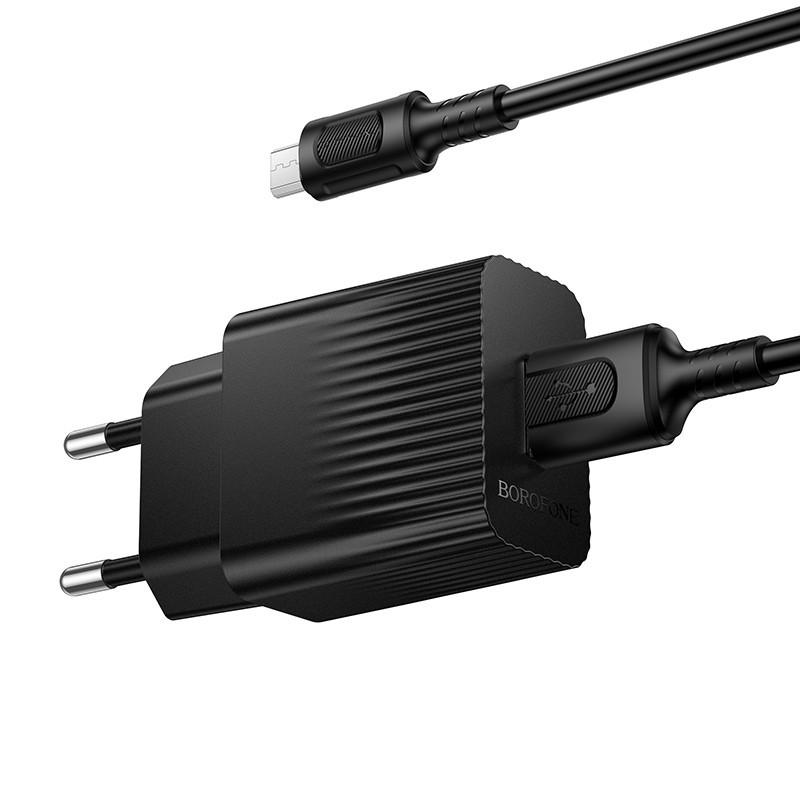 Сетевое зарядное устройство с кабелем BOROFONE BAS71A Source single-port charger set(Micro) Black Одесса - изображение 3