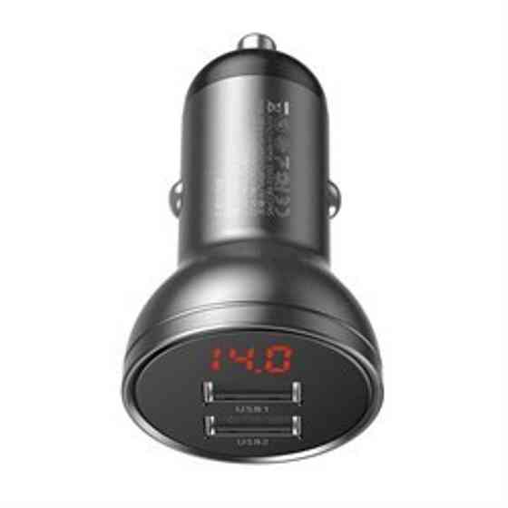 Автомобільний зарядний пристрій Baseus Digital Display Dual USB 4.8A Car Charger 24W Grey Ковель
