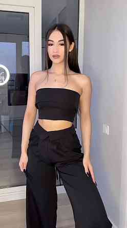 Жіночий стильний костюм для штанів: топ і штани костюмка Чорний, 46/48 Одеса