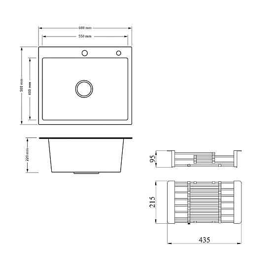 Комплект Lidz Handmade H6050HB Мойка для кухни интегрированная Decor Black PVD Honeycomb в комплекте с дозатором+ LIDZK01B Корзина Киев