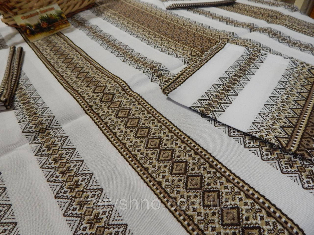 Кавова скатертина з серветками вишита на льону Київ - фото 4