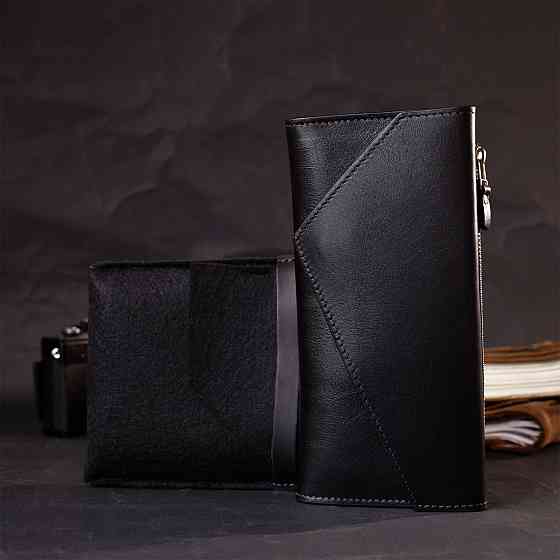 Стильный кошелек с монетницей снаружи из натуральной кожи Черный (GRANDE PELLE) Киев