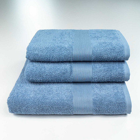 Набор махровых полотенец с бордюром 3шт GM Textile 50х90см, 50х90см, 70х140см 400г/м2 (Синий) Сумы - изображение 1