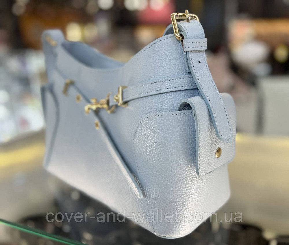 Модная женская кожаная сумка через плечо голубого цвета Virginia Conti Киев - изображение 4