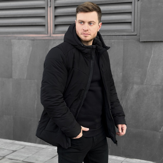 Зимняя куртка мужская теплая с капюшоном короткая Frost Pobedov Winter Jacket Dzen черная M Одесса