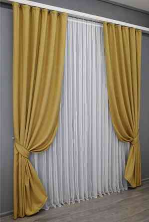 Комплект готовых штор VR-Textil Лен № 1449ш Желтый 150х270 см 2 шт (33-0289) Киев