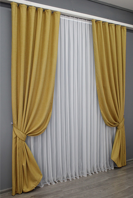 Комплект готовых штор VR-Textil Лен № 1449ш Желтый 150х270 см 2 шт (33-0289) Киев - изображение 3