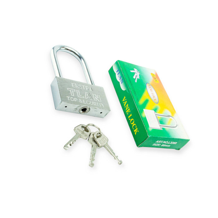 Замок навісний "дужка" 80 мм, сплав цинку алюмінію магнію, фінський ключ 3 шт, хром подовжена дужка Extra Мукачево - фото 1