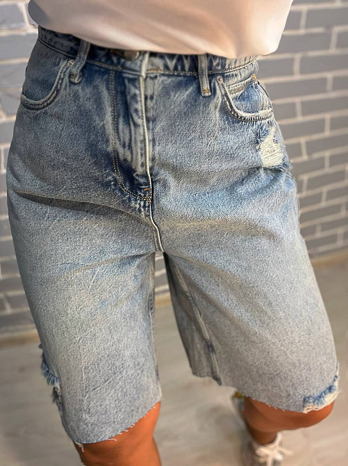 Шорти жіночі джинсові Women Denim 2038-977 бермуди рвані довжина до колін блакитні, блакитний, 36 Київ - фото 12