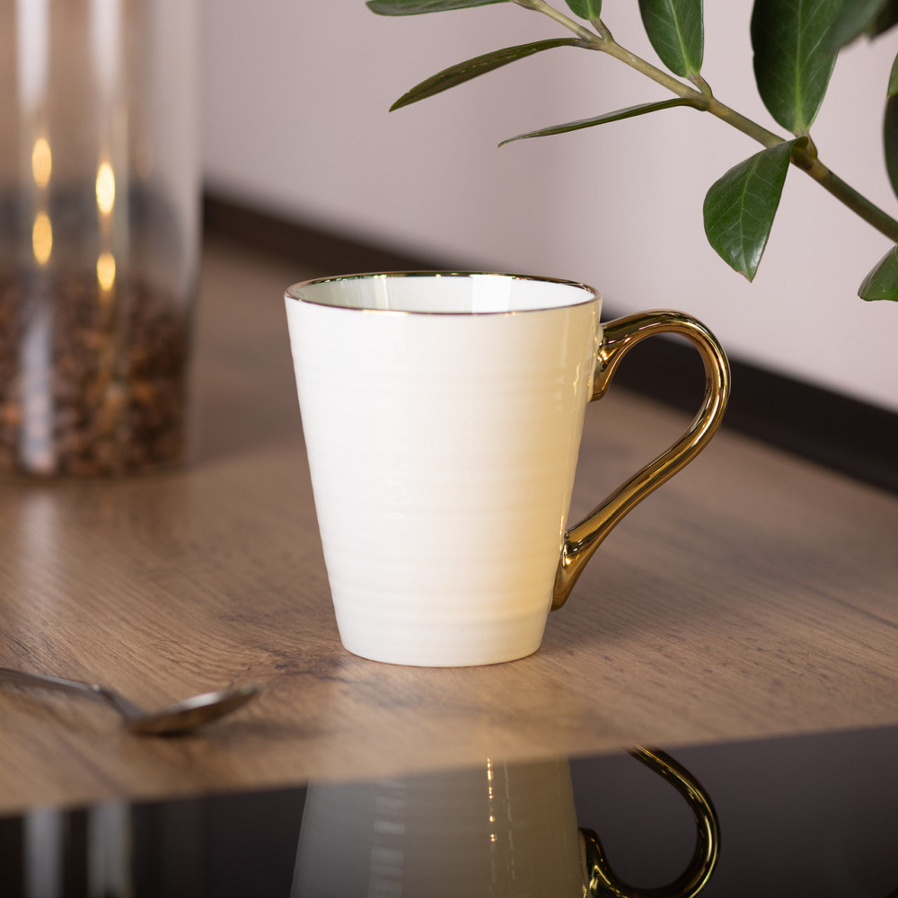 Чашка порцелянова із золотим обідком та позолоченою ручкою 320 (мл) Бежева RX-N240624BE Київ - фото 4