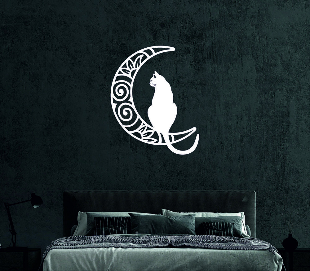 Декоративное настенное Панно «Кот на луне» Декор на стену 70*56 см, Белый Киев - изображение 5